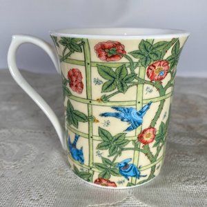 Morris & Co by Queen's Trellis Mug - Blue Birds, Red flowers & Green Leaves